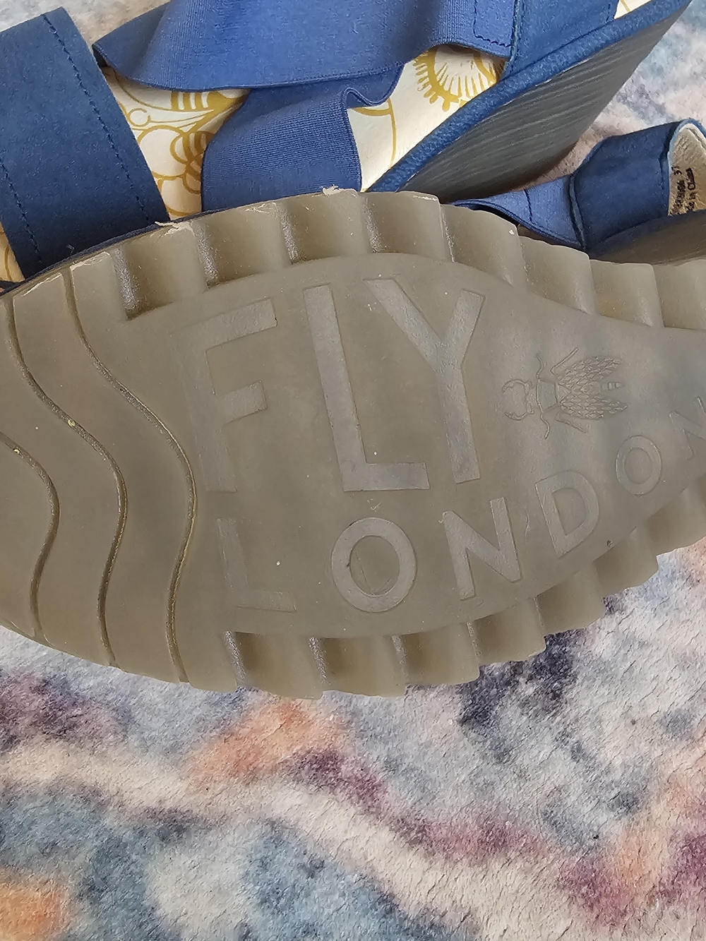 Fly London Blue Leather & Elastic Strap Platform Sandals - Picture 10 of 11